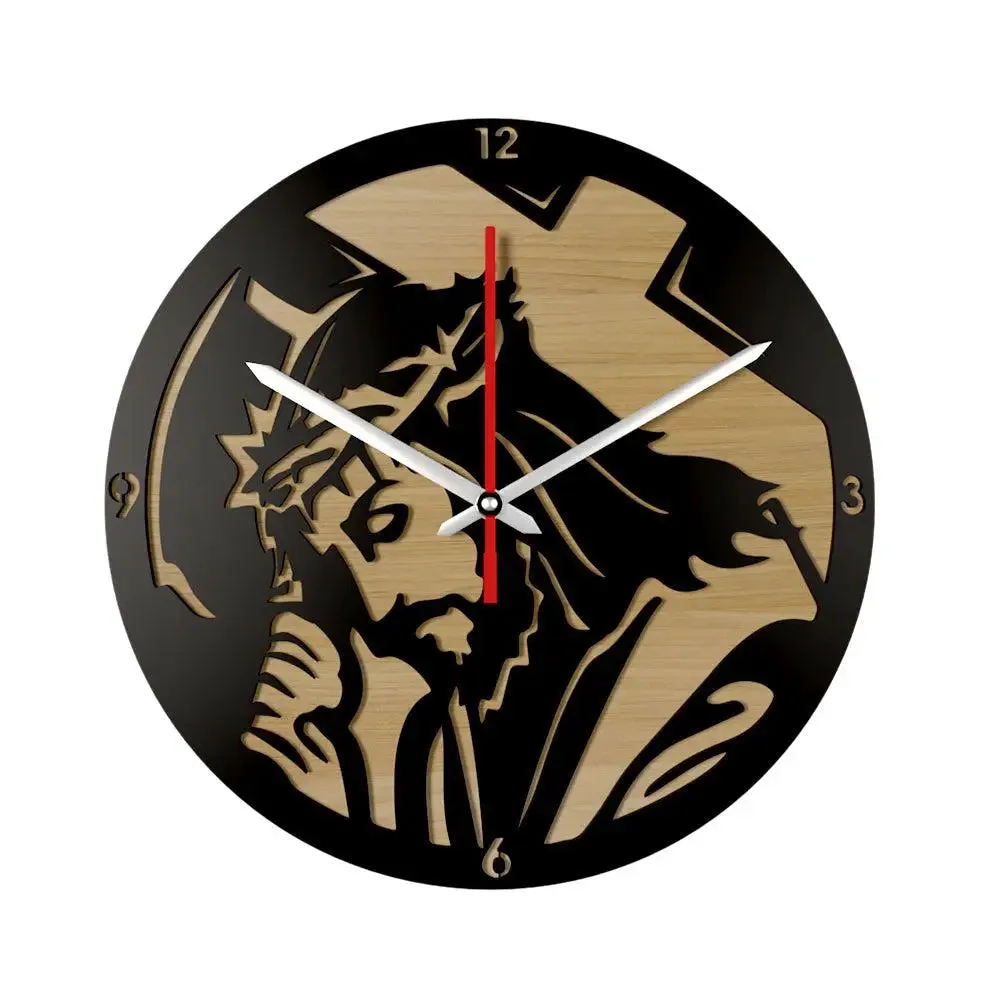 Jesus With Cross  Dual Layer Wooden Wall Clock