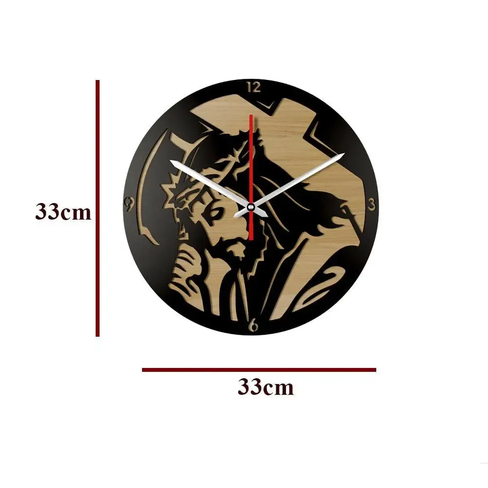 Jesus With Cross  Dual Layer Wooden Wall Clock