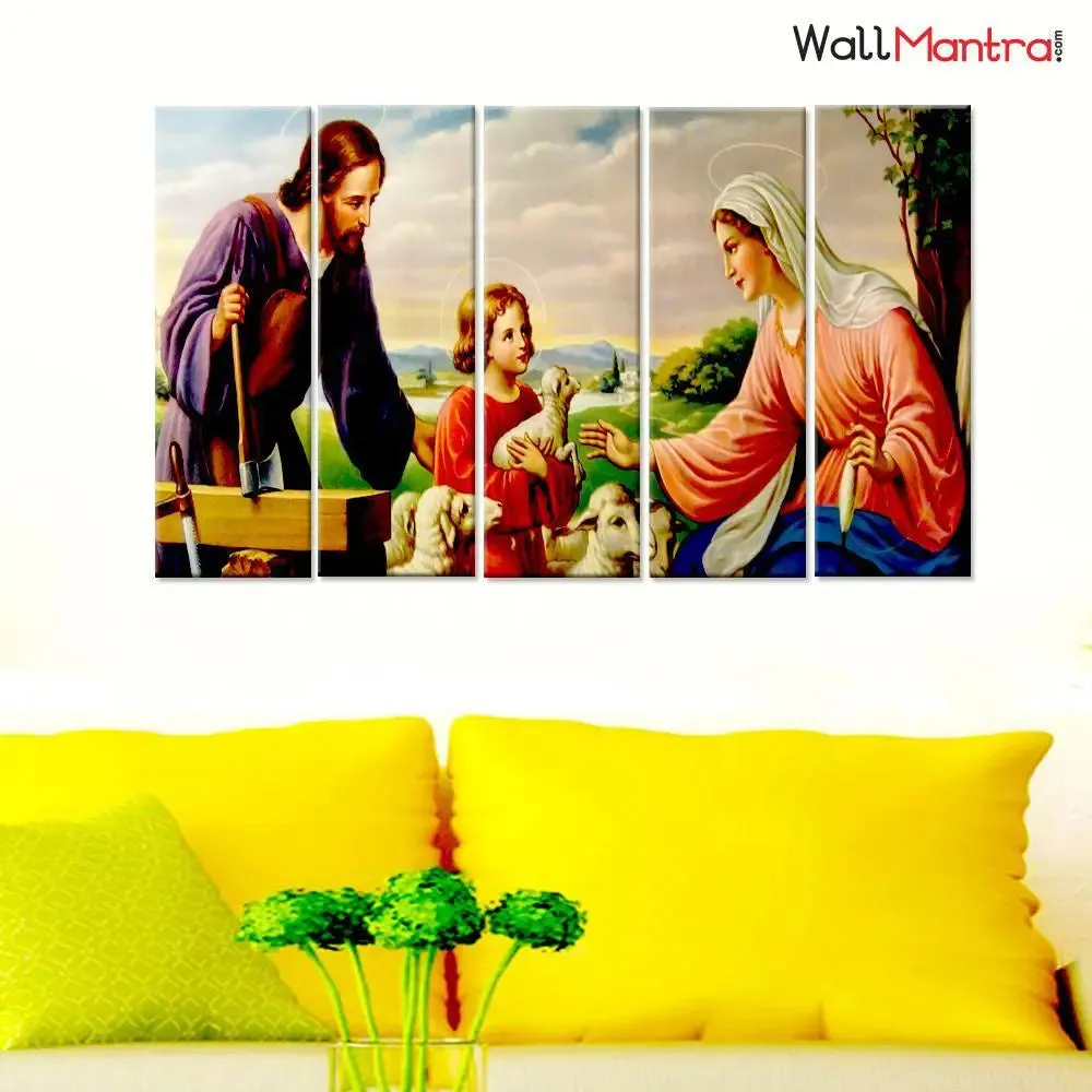 Jesus With Family Spiritual Wall Painting On Canvas In Multiple Frames