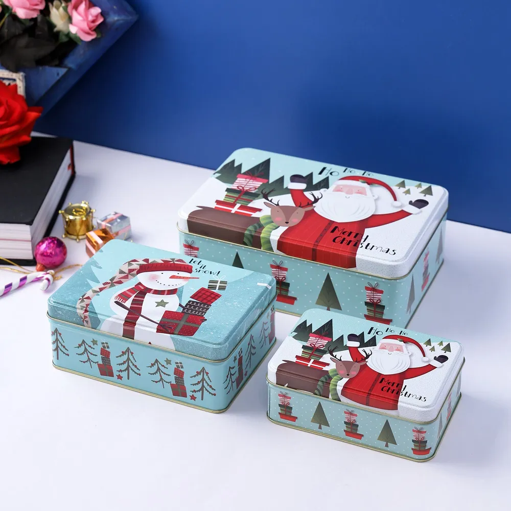 Joyful Santa Blue & Red Rectangle Box Set Of 3