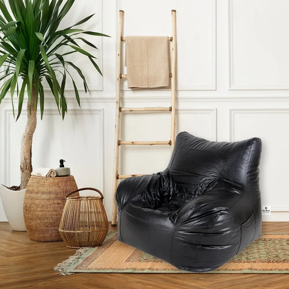 Jumbo Chair Black Cushiony Armchair Bean Bag Cover