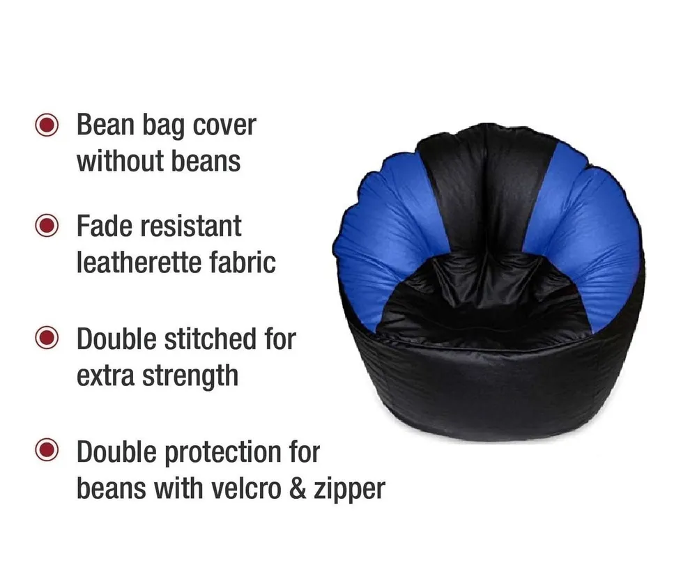 Jumbo Chair/ Muddha Blue & Black Cushiony Bean Bag Cover