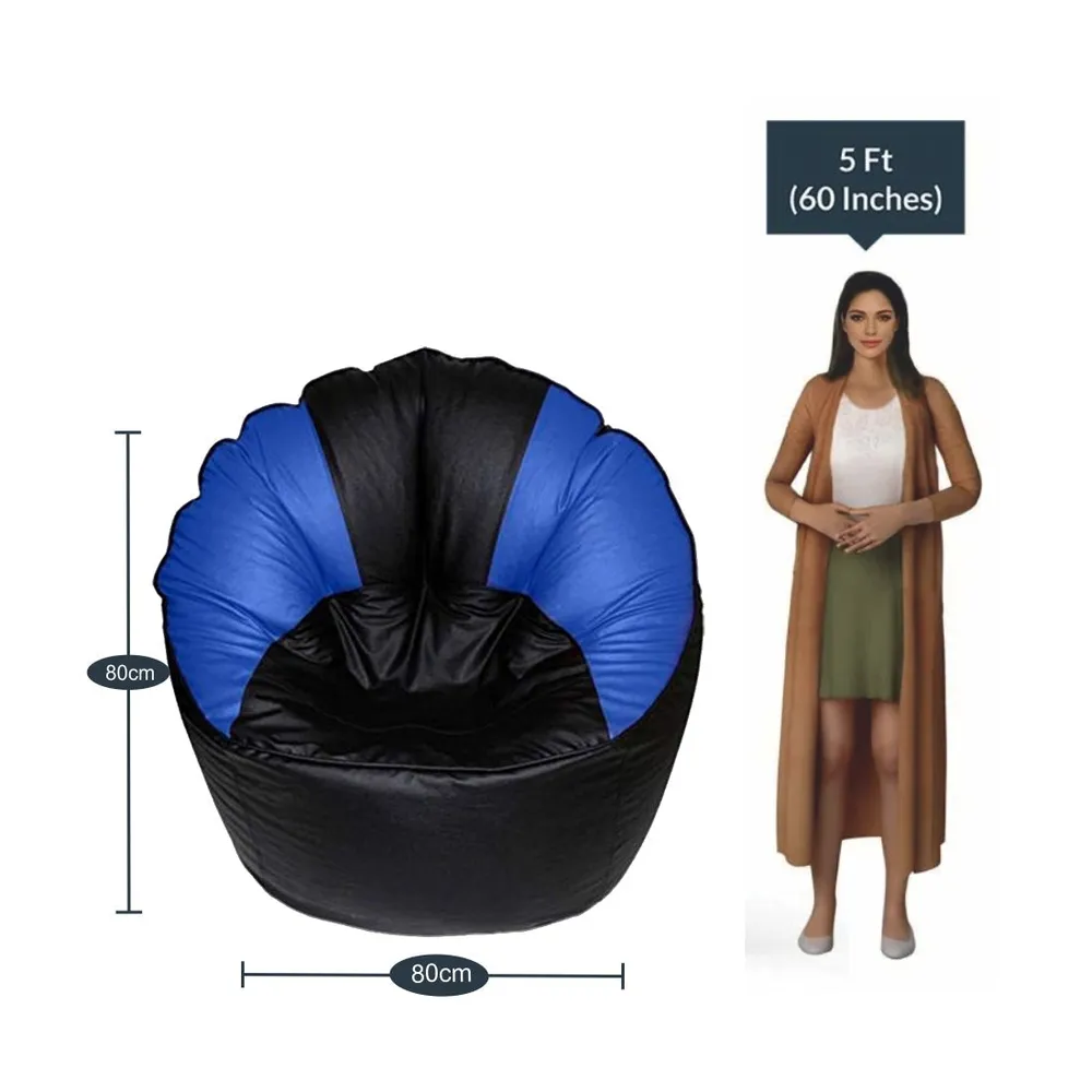 Jumbo Chair/ Muddha Blue & Black Cushiony Bean Bag Cover