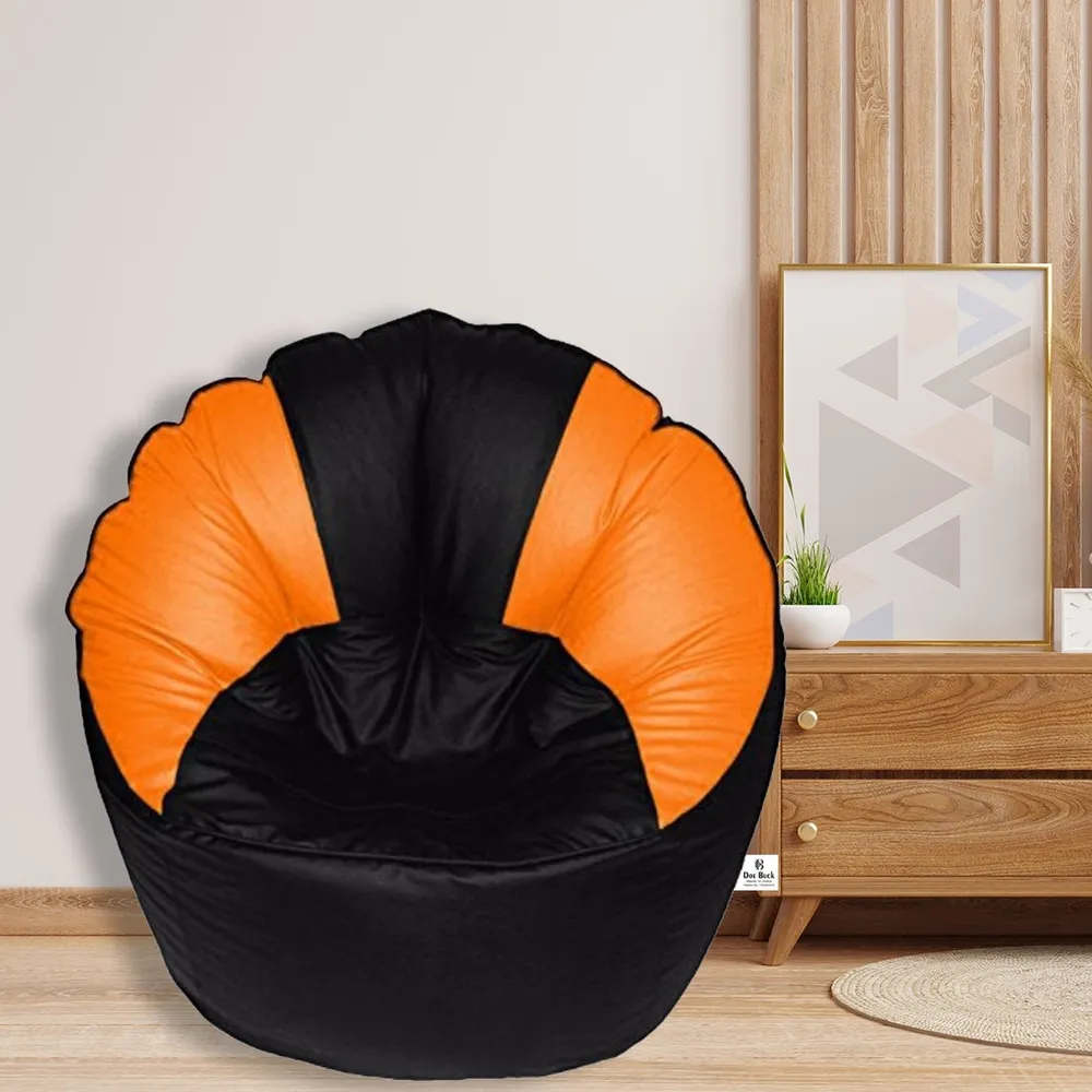 Jumbo Chair/ Muddha Orange & Black Cushiony Bean Bag Cover