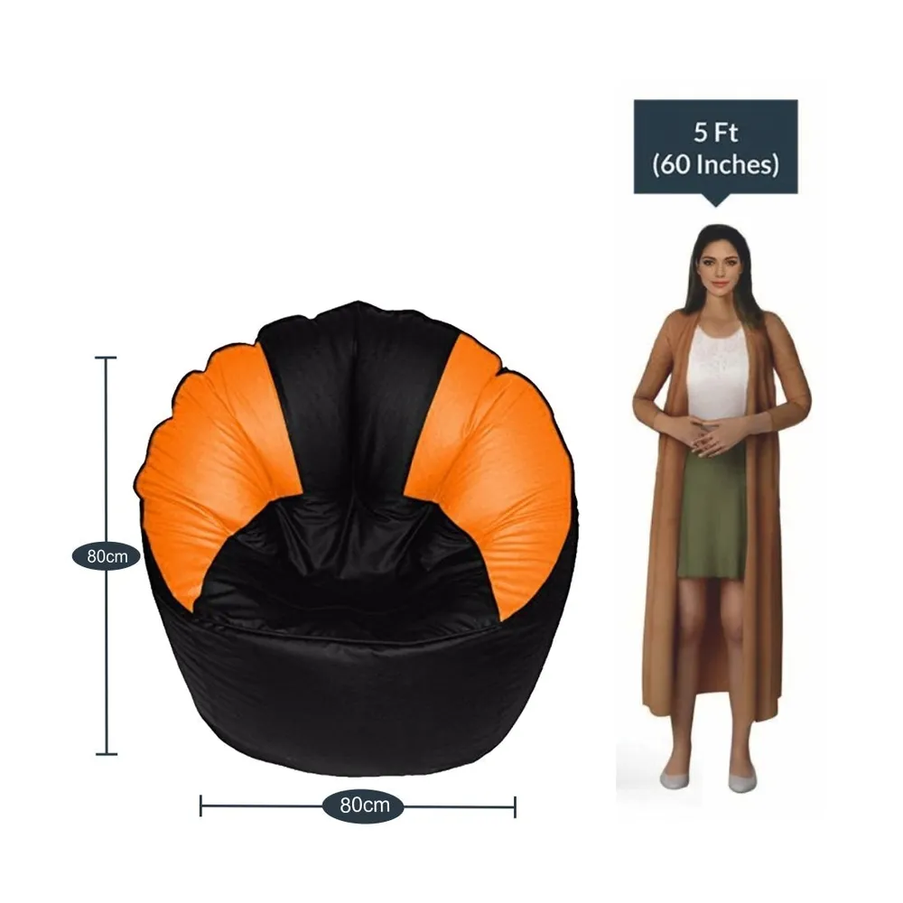 Jumbo Chair/ Muddha Orange & Black Cushiony Bean Bag Cover