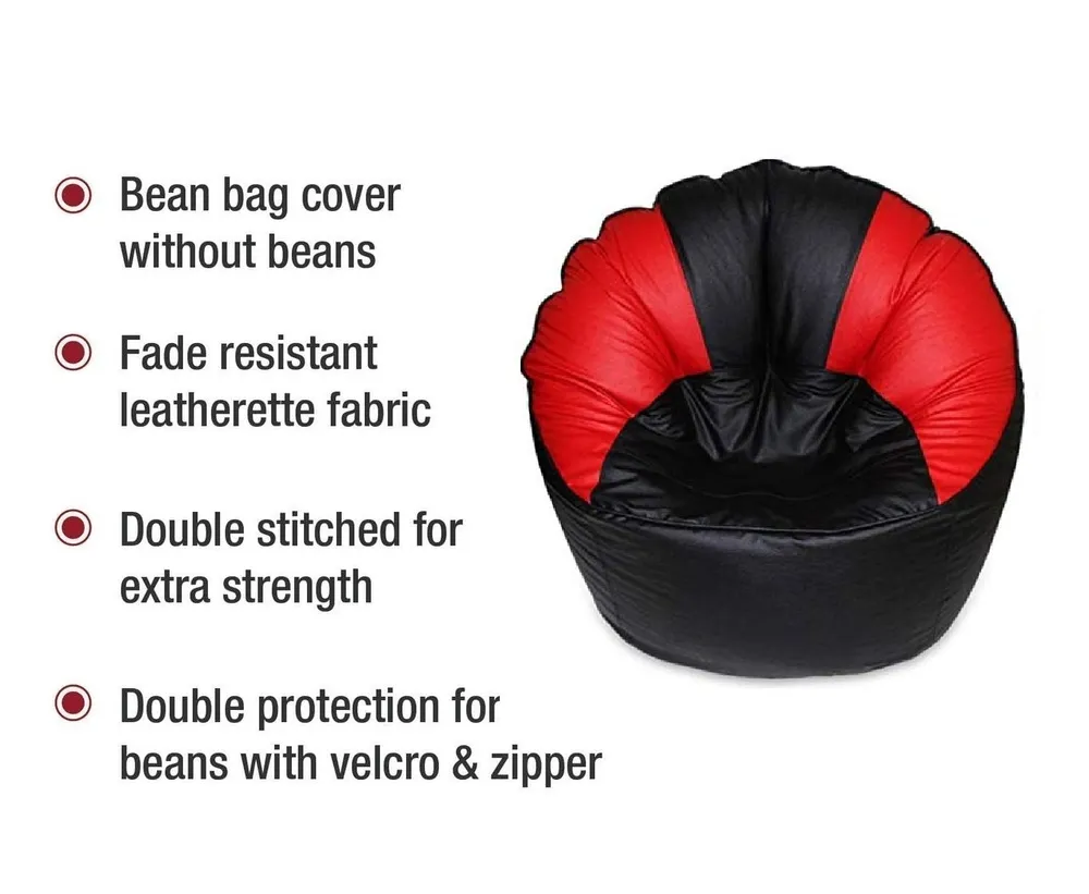 Jumbo Chair/ Muddha Red & Black Cushiony Bean Bag Cover