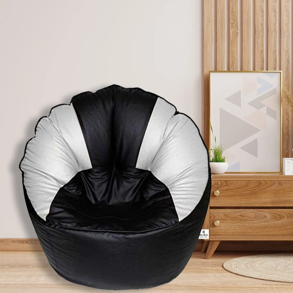 Jumbo Chair/ Muddha White & Black Cushiony Bean Bag Cover