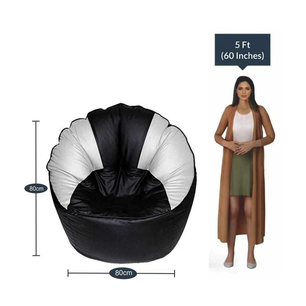 Jumbo Chair/ Muddha White & Black Cushiony Bean Bag Cover