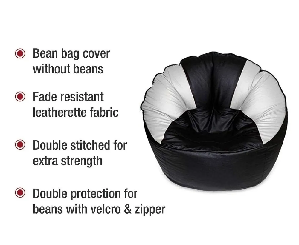 Jumbo Chair/ Muddha White & Black Cushiony Bean Bag Cover