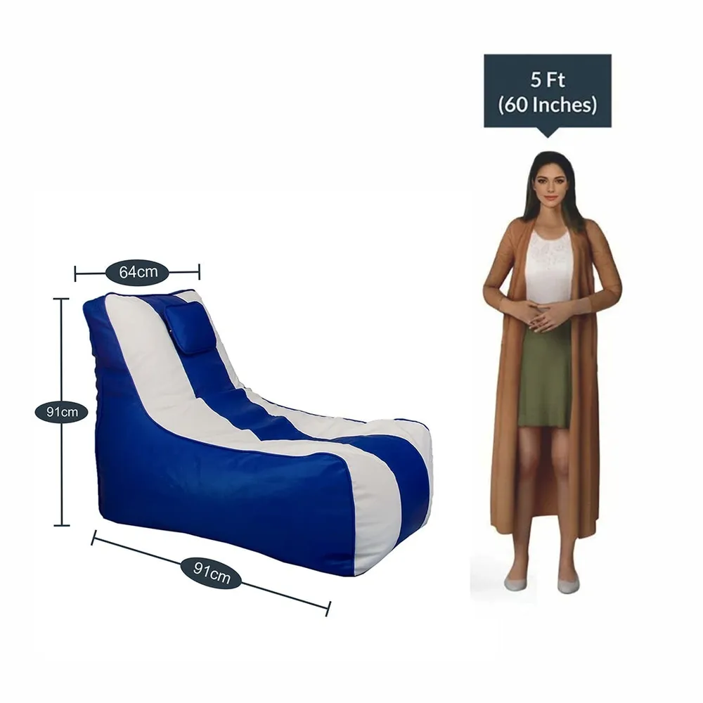 Jumbo White & Blue Lounge Bean Bag Cover