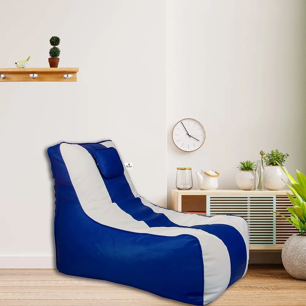 Jumbo White & Blue Lounge Bean Bag Cover