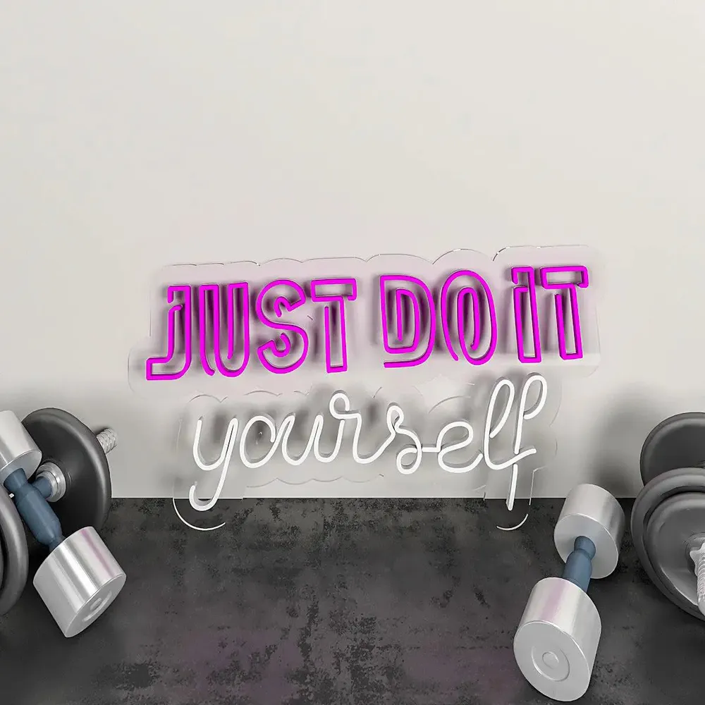 Just Do It Yourself' Typographic LED Neon Light for Gym Wall Decor Pink & White