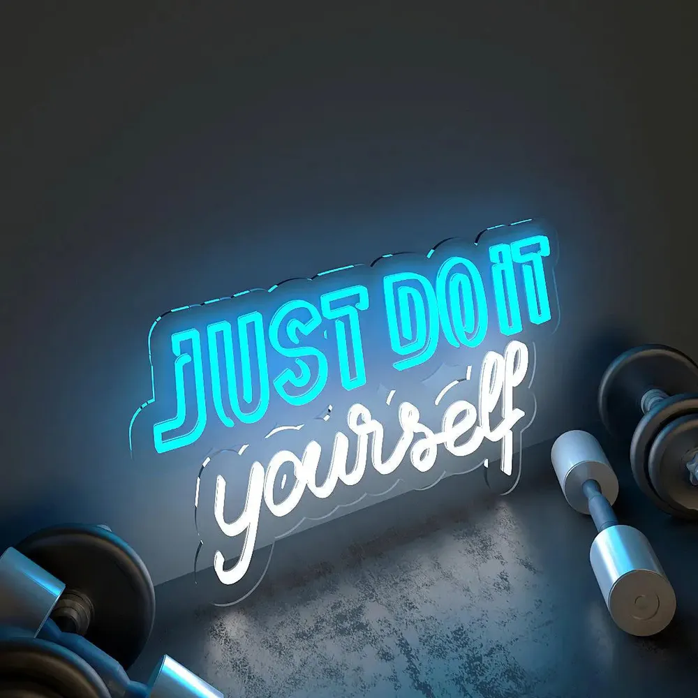 Just Do It Yourself' Typographic LED Neon Light for Gym Wall Decor Pink & White