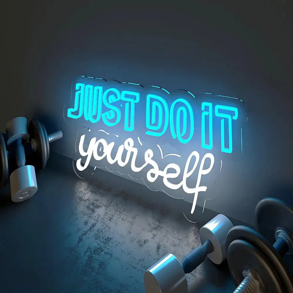 Just Do It Yourself' Typographic LED Neon Light for Gym Wall Decor Pink & White
