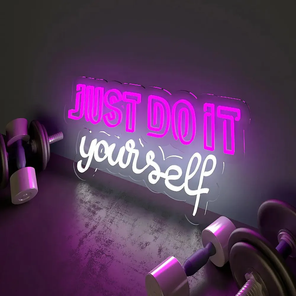 Just Do It Yourself' Typographic LED Neon Light for Gym Wall Decor Pink & White