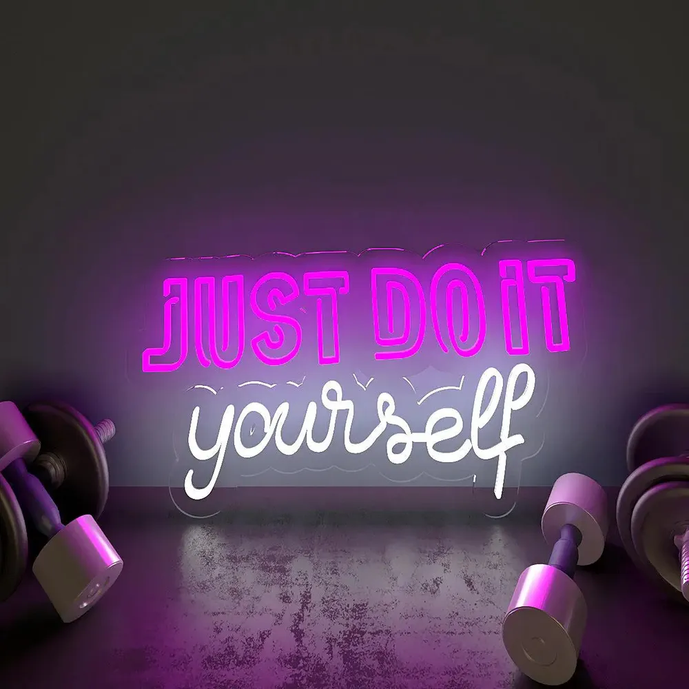 Just Do It Yourself' Typographic LED Neon Light for Gym Wall Decor Pink & White