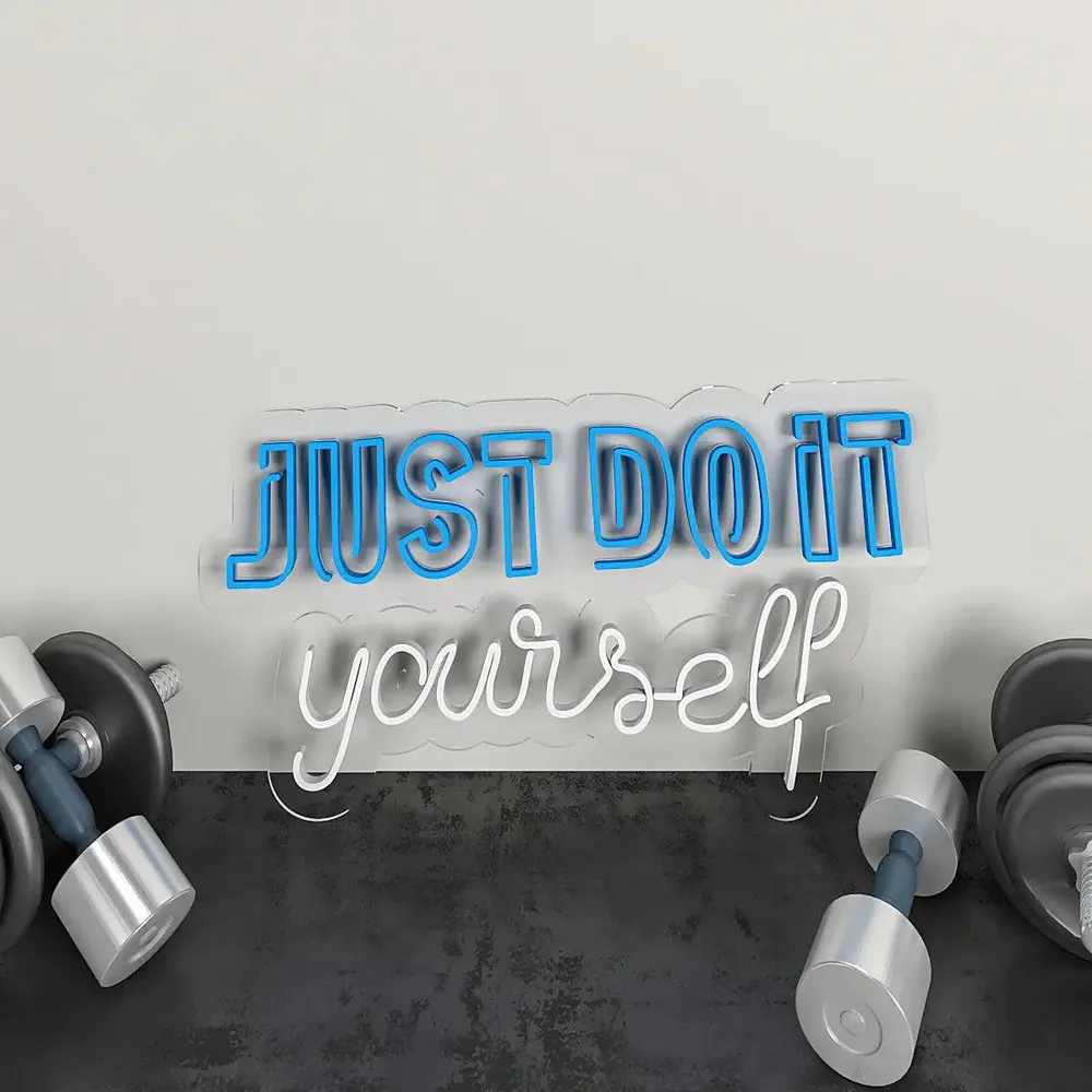 Just Do It Yourself' Typographic LED Neon Light for Gym Wall Decor Pink & White