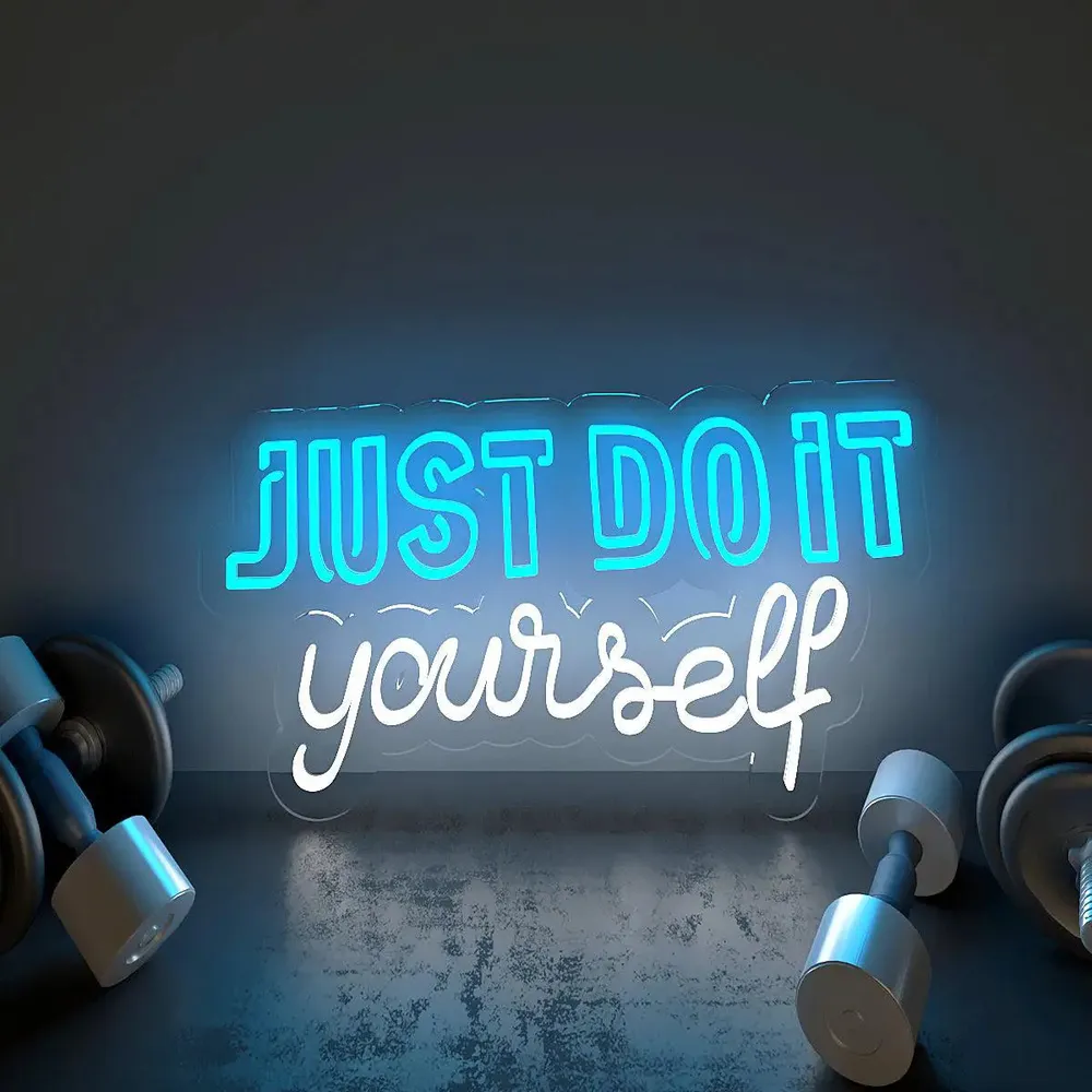 Just Do It Yourself' Typographic LED Neon Light for Gym Wall Decor Pink & White