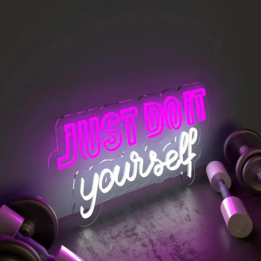 Just Do It Yourself' Typographic LED Neon Light for Gym Wall Decor Pink & White