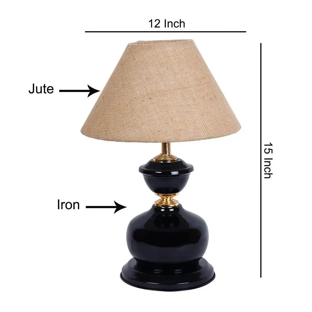 Jute Beige Table Lamp with Solid Black Base Single Piece
