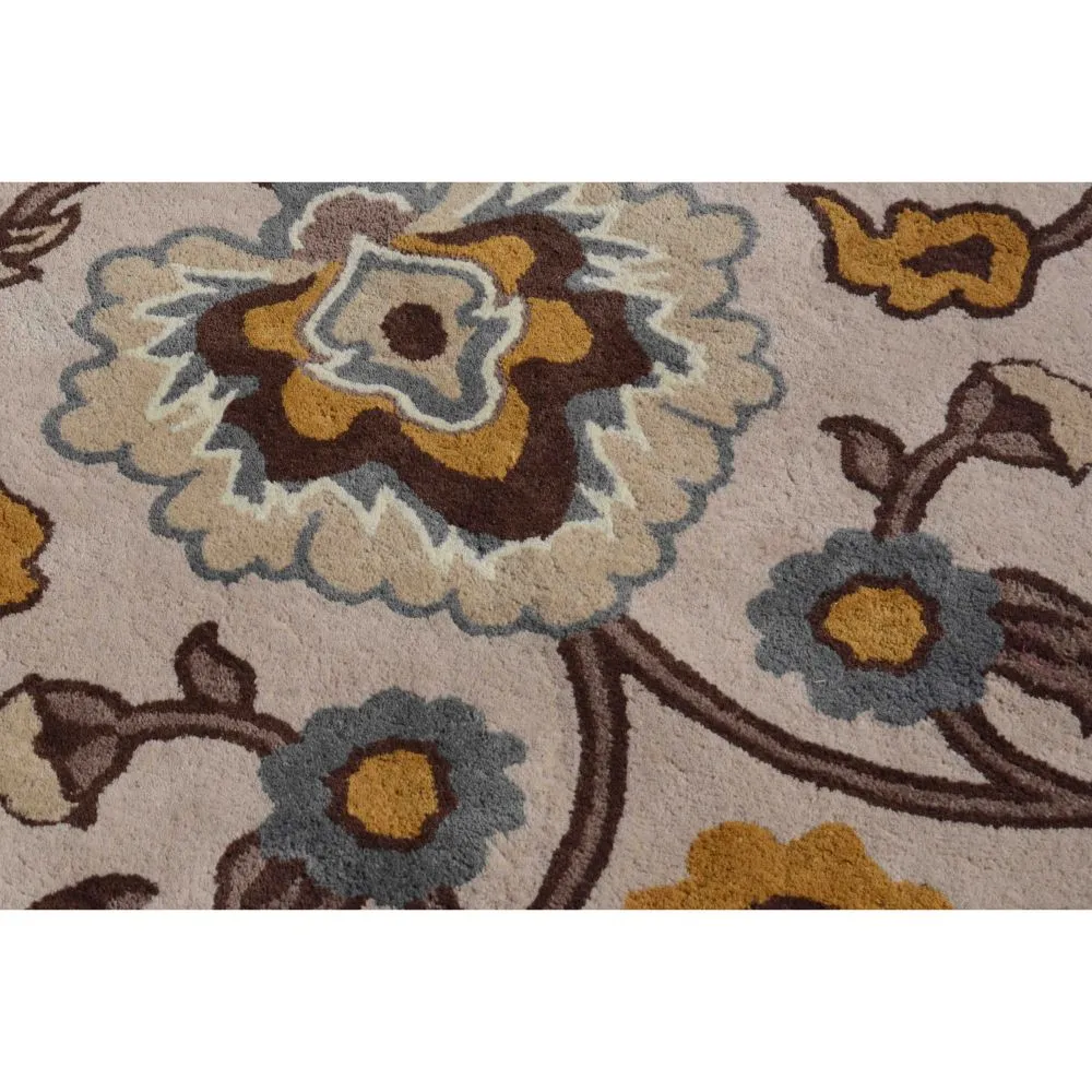 Kashmiri Floral Motif Brown & Beige Tufted Area Carpet 5X8ft