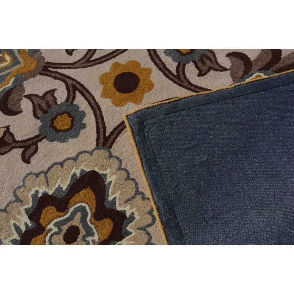 Kashmiri Floral Motif Brown & Beige Tufted Area Carpet 5X8ft