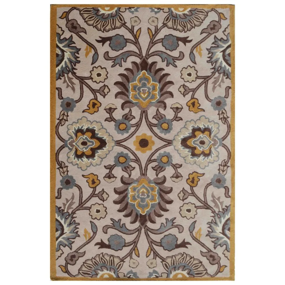 Kashmiri Floral Motif Brown & Beige Tufted Area Carpet 5X8ft
