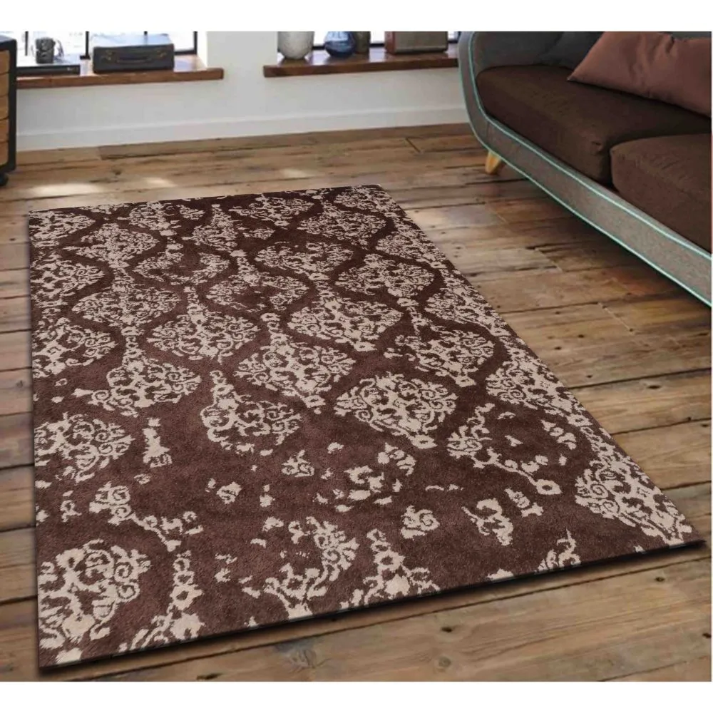 Kashmiri Motif Abstract Brown & Beige Tufted Area Carpet 3X5ft