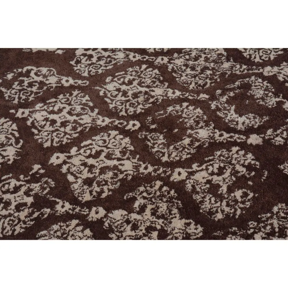 Kashmiri Motif Abstract Brown & Beige Tufted Area Carpet 3X5ft