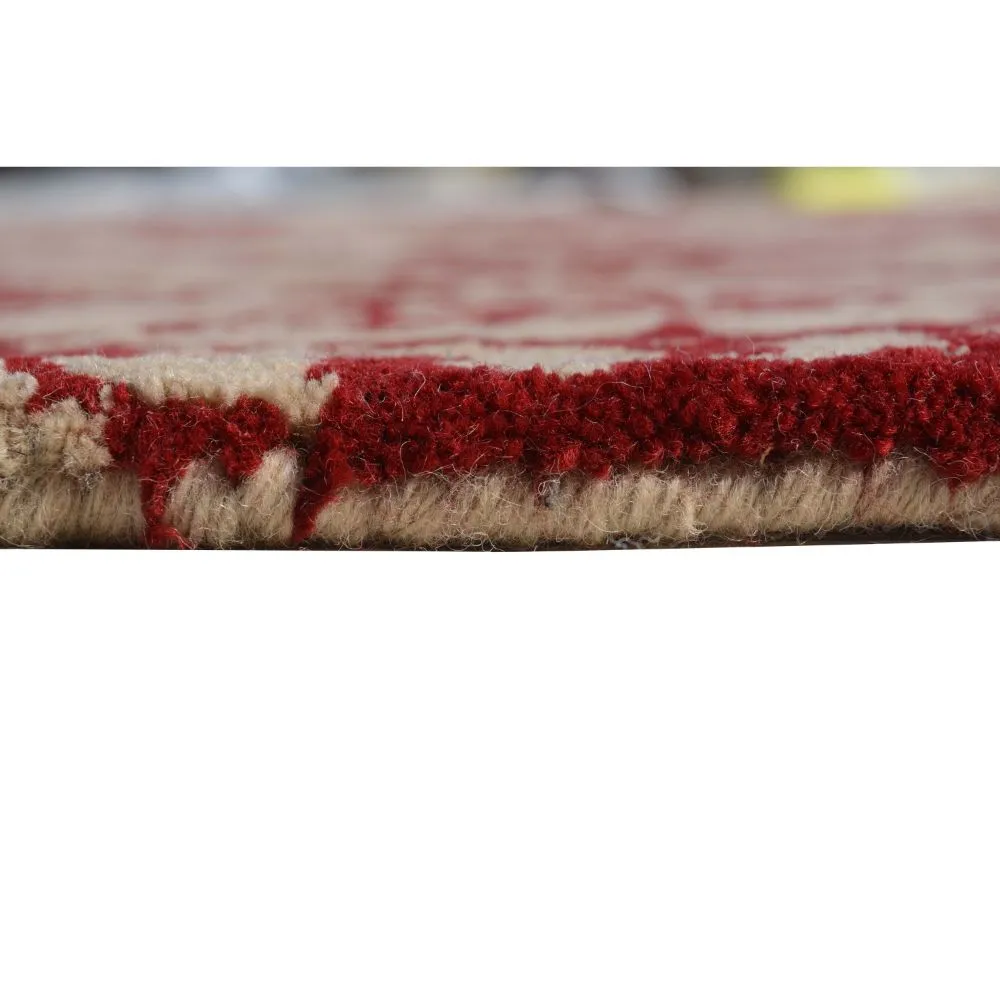 Kashmiri Motif Abstract Red & Beige Tufted Area Carpet 3X5ft