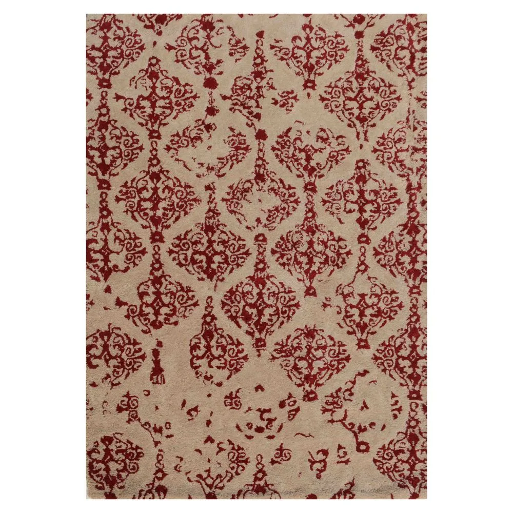 Kashmiri Motif Abstract Red & Beige Tufted Area Carpet 3X5ft