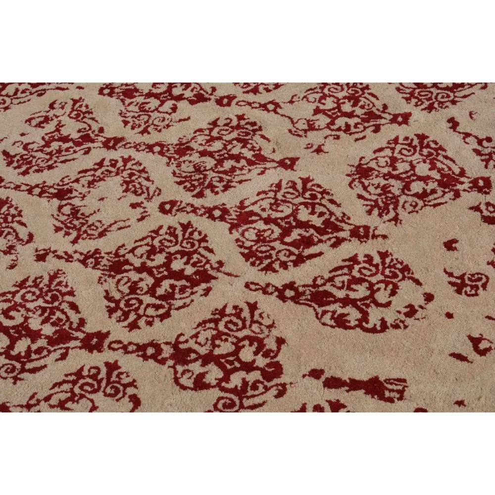 Kashmiri Motif Abstract Red & Beige Tufted Area Carpet 3X5ft