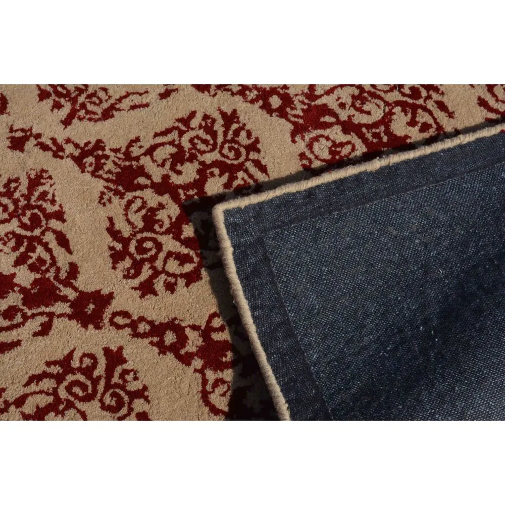 Kashmiri Motif Abstract Red & Beige Tufted Area Carpet 3X5ft