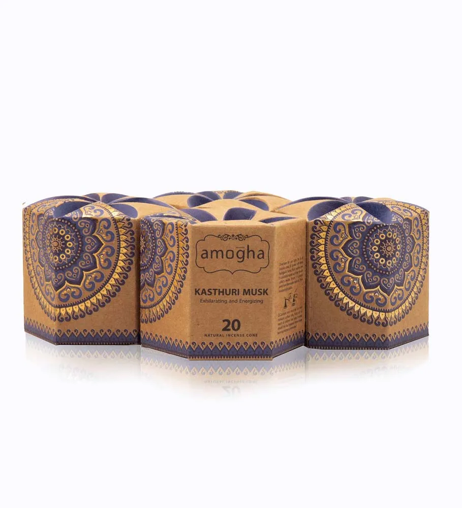 Kasturi Musk Scented Incense Cones with a Holder (For Religious Ceremonies & Meditation)