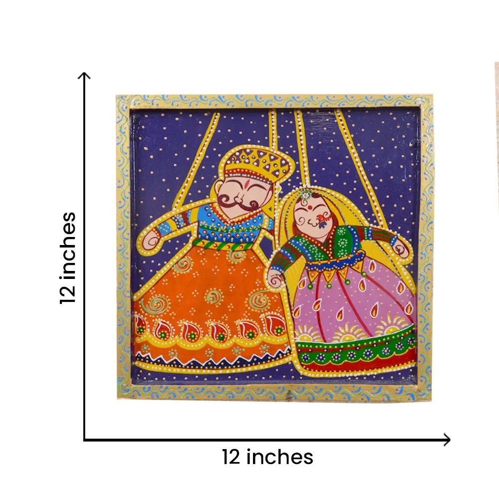 Kathputli King & Queen Traditional Art Painted Wooden Wall Panel