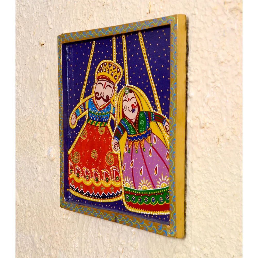 Kathputli King & Queen Traditional Art Painted Wooden Wall Panel