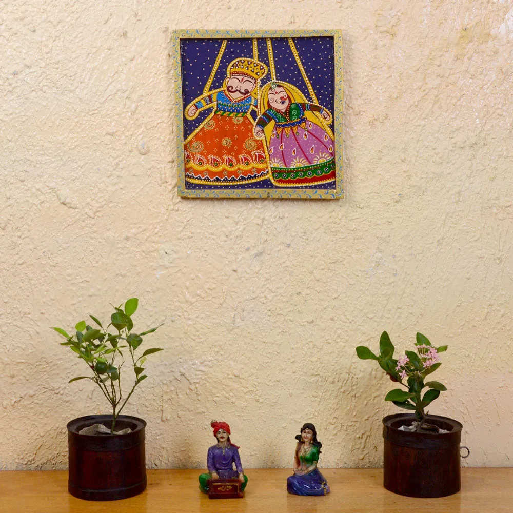 Kathputli King & Queen Traditional Art Painted Wooden Wall Panel