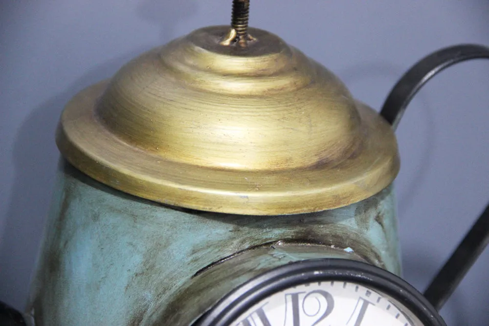 Kettle Inspired Green Table Clock with Golden Lid