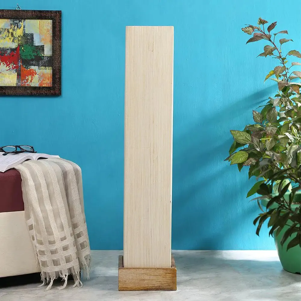 Khadi Cotton Square Natural Wood Floor Lamp