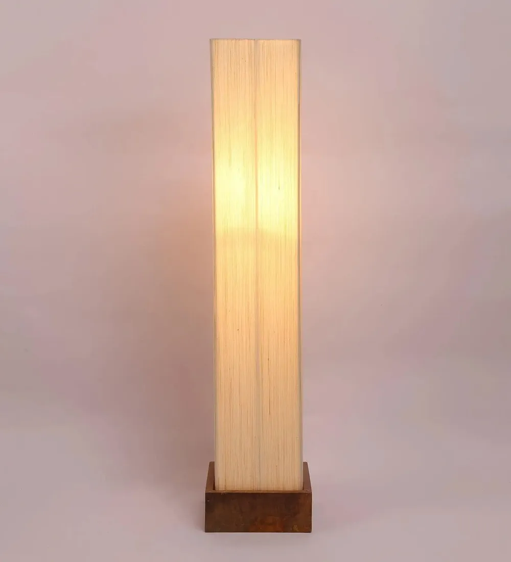 Khadi Cotton Square Natural Wood Floor Lamp