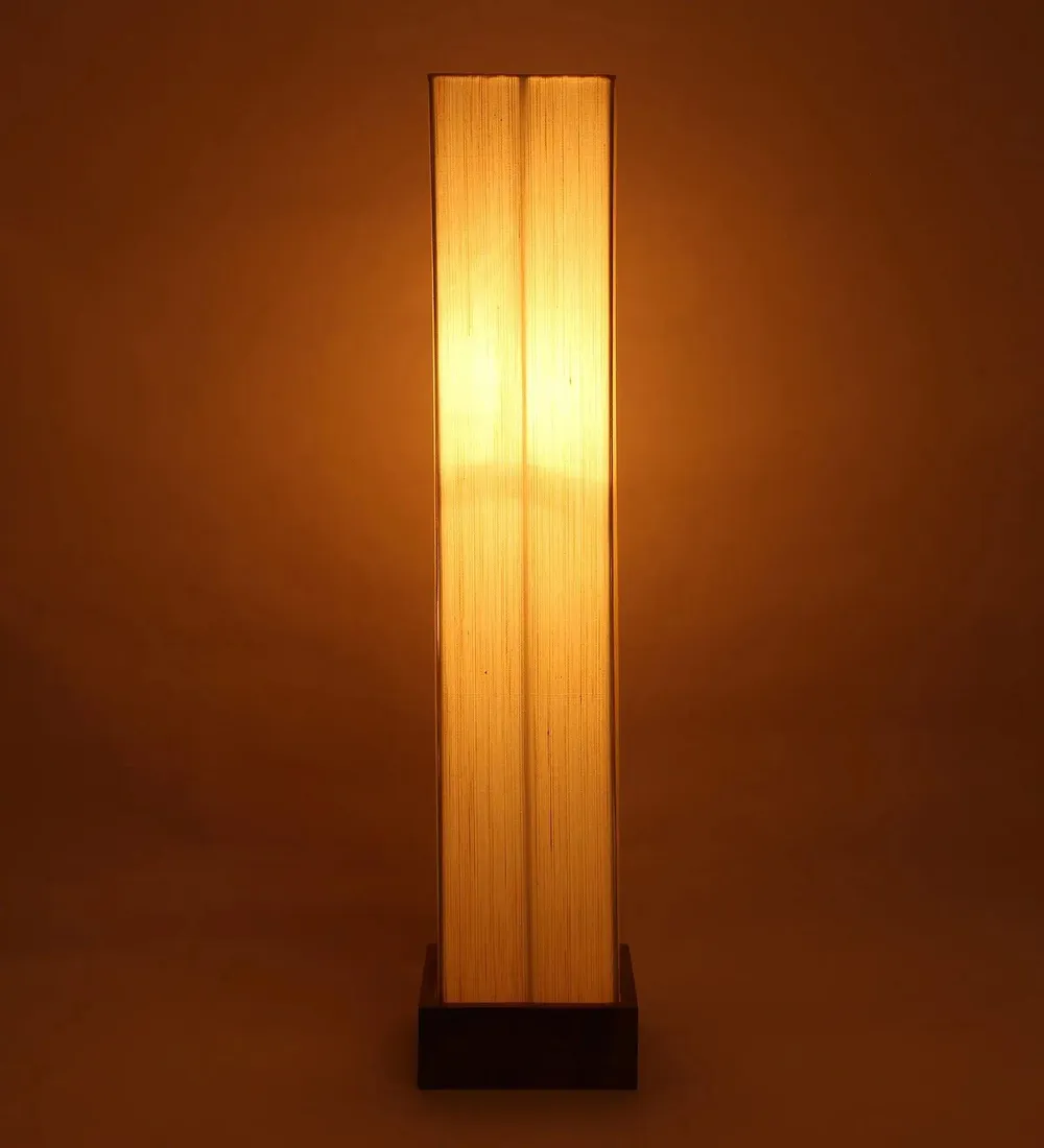 Khadi Cotton Square Natural Wood Floor Lamp