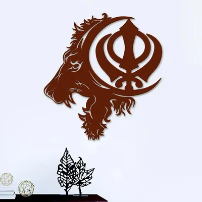 Khanda Lion Design Wooden Wall Hanging,  Living Room Wooden Wall Decoration