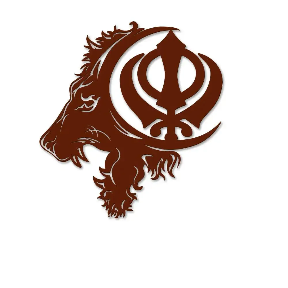 Khanda Lion Design Wooden Wall Hanging,  Living Room Wooden Wall Decoration Medium(15 inch X 15 inch)