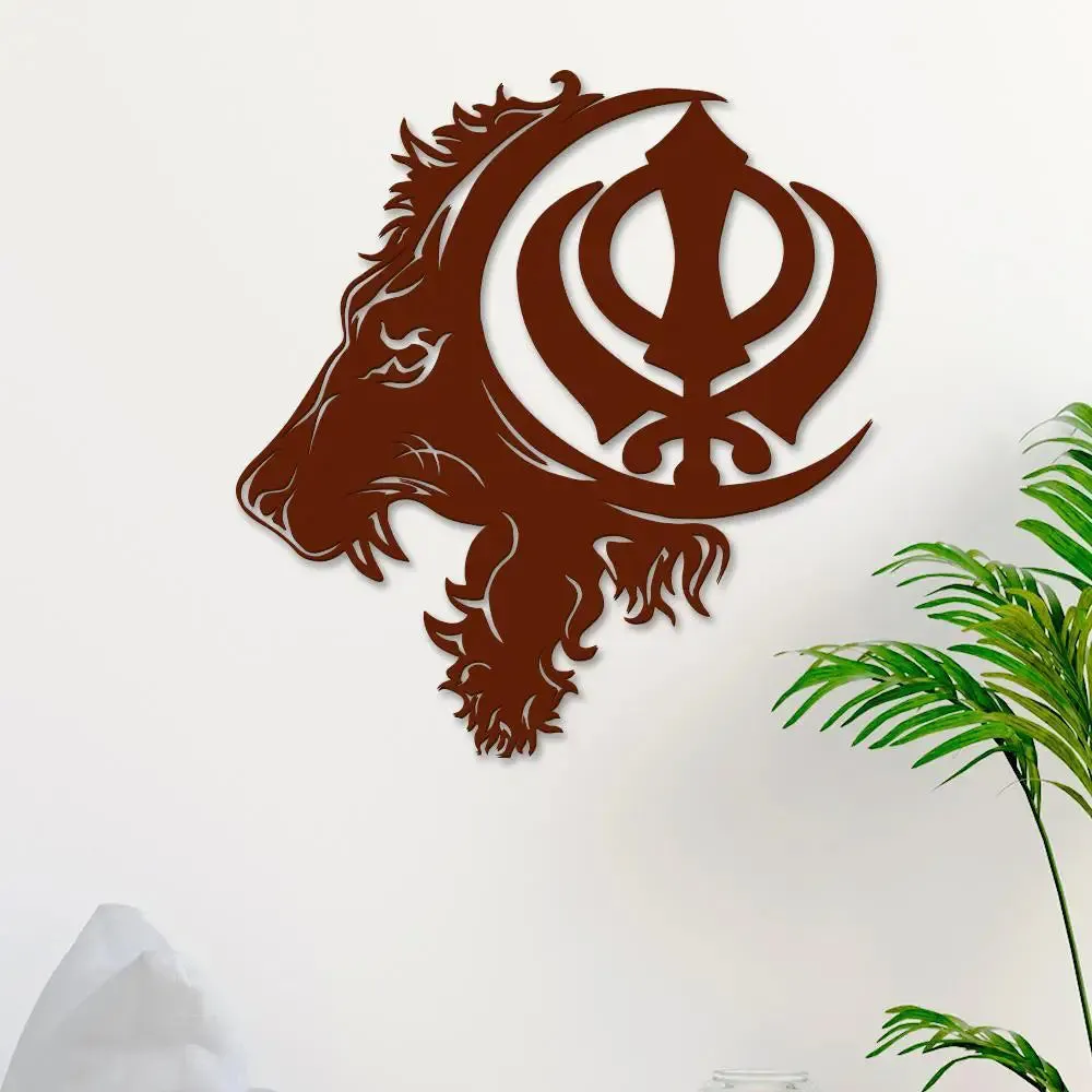 Khanda Lion Design Wooden Wall Hanging,  Living Room Wooden Wall Decoration Medium(15 inch X 15 inch)