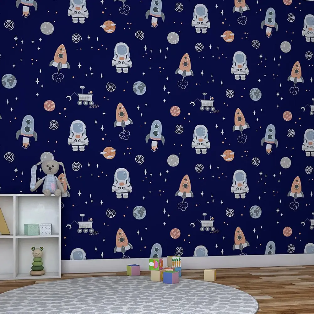 Kids Blue Space Theme Self Adhesive Wallpaper