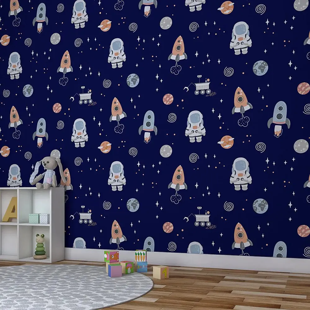 Kids Blue Space Theme Self Adhesive Wallpaper