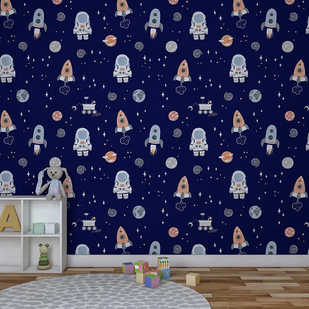 Kids Blue Space Theme Self Adhesive Wallpaper