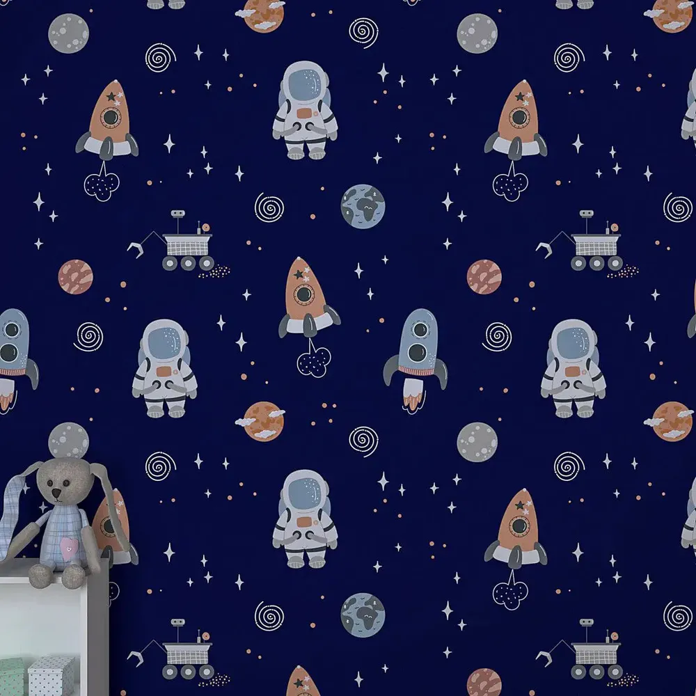 Kids Blue Space Theme Self Adhesive Wallpaper