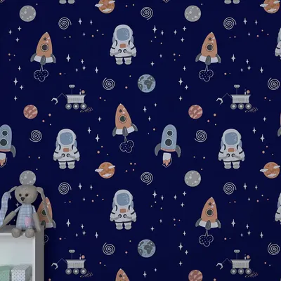 Kids Blue Space Theme Self Adhesive Wallpaper