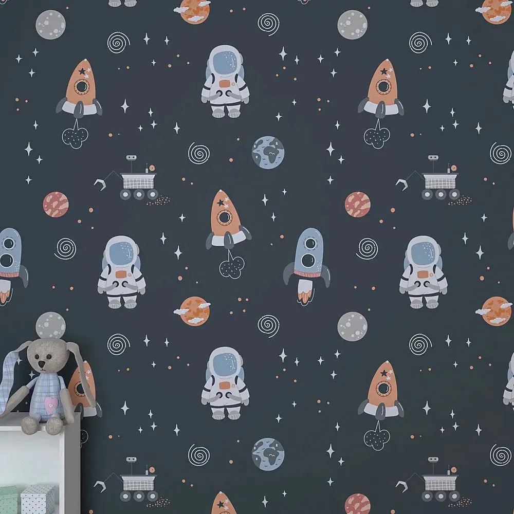 Kids Grey Space Theme Self Adhesive Wallpaper